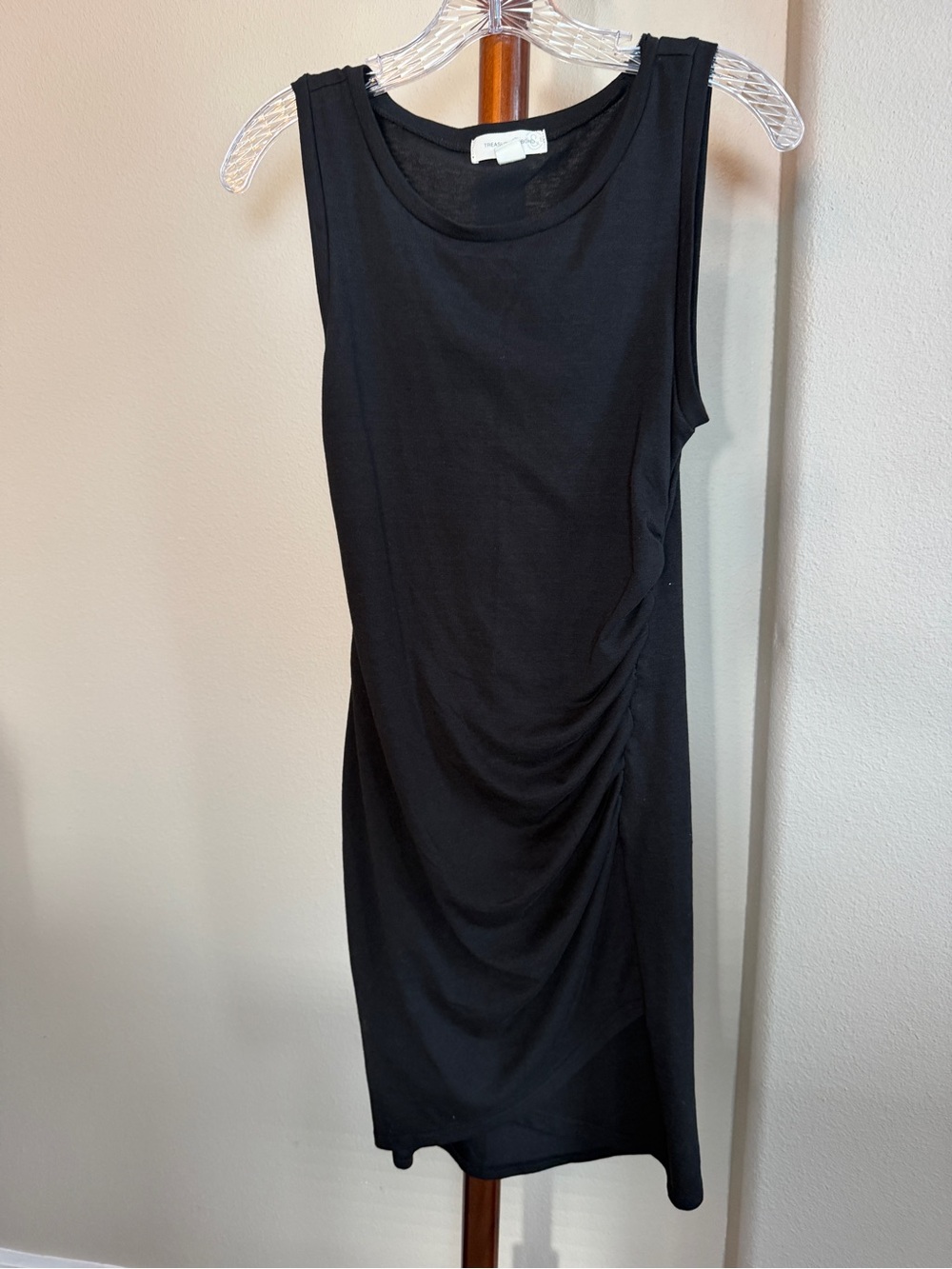 Treasure & Bond Black Side Ruched Sleeveless Midi Dress Size S